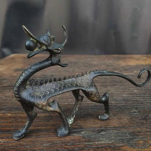 Dragon Tuzhu Home Decoration Antique Play Collection Decoration Study Four Treasures Calligraphy Supplies Copper Pen Shelf