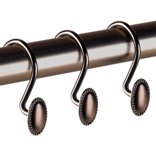 Hot Sale 12Pcs Metal Shower Curtain Hooks, Oil-Rubbed Bronze Rustproof Decorative Shower Curtain Rings for Bathroom
