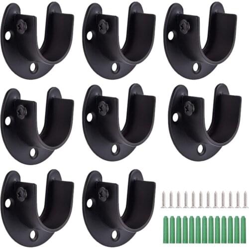 Hot 8Pcs/Set 1-1/3Inch Stainless Steel Bracket Rod Socket Flange Holder U Shaped Bracket End for Closet Shower Curtain
