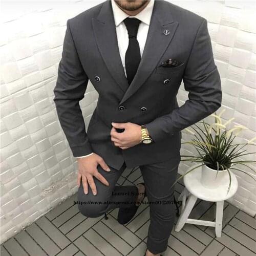 Classic Slim Fit Mens Suits 2 Piece Jacket Pants Sets Formal Business Double Breasted Blazer Wedding Groom Tuxedo Costume Homme