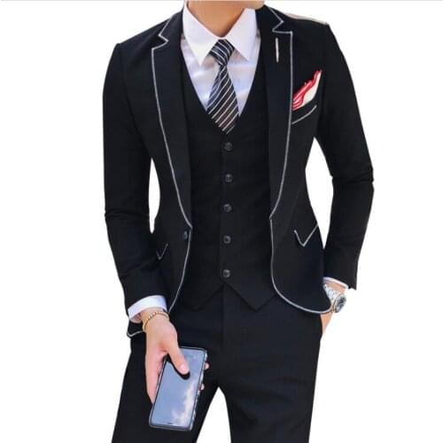 Suit+vest+pants) Luxury Men Wedding Suit Male Blazers Slim Fit Suits For Men Costume Business Formal Party Blue Classic Black