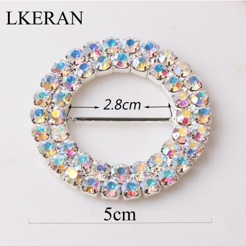 LKERAN 2pcs AB Rhinestone Buckles 2.8 cm inner Copper rod Metal Buckle DIY Weddding Handwork Card Ribbon Accessories Decoration