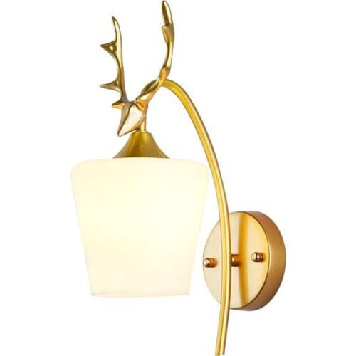 Contemporary Staghorn Wall Lamp Frosted Glass Lampshade Iron Base Wall Lamp Gold Black Bedroom Bedside Study Light