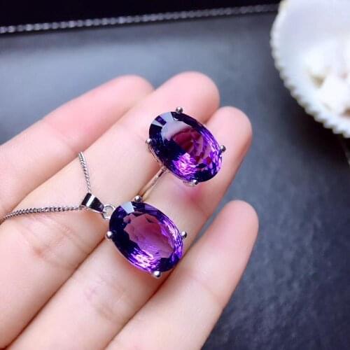 Strongly recommended Beautiful blaze, 925 silver, Brazil Amethyst suit, large gemstone, amazing effect