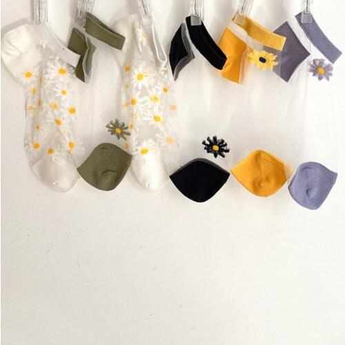 Women Socks 2020 Spring New Embroidery Fashion Short Cute Socks For Women Flowers Ankle Funny Socks Transparent Korean Style