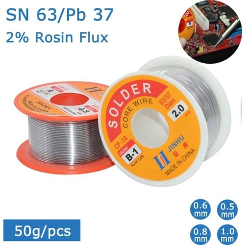NEW 50g/Pcs 0.5/0.6/0.8/1 63/37 FLUX 2.0% 45FT Tin Lead Tin Wire Melt Rosin Core Solder Soldering Wire Roll No-clean