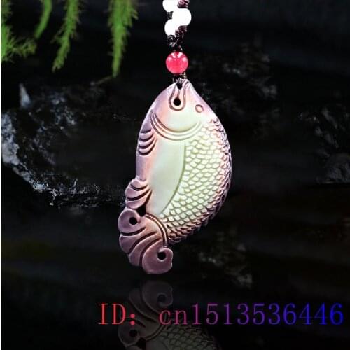 Jade Fish Pendant Fashion Necklace Amulet Charm Chinese Gemstone Carved Gifts Natural Jewelry