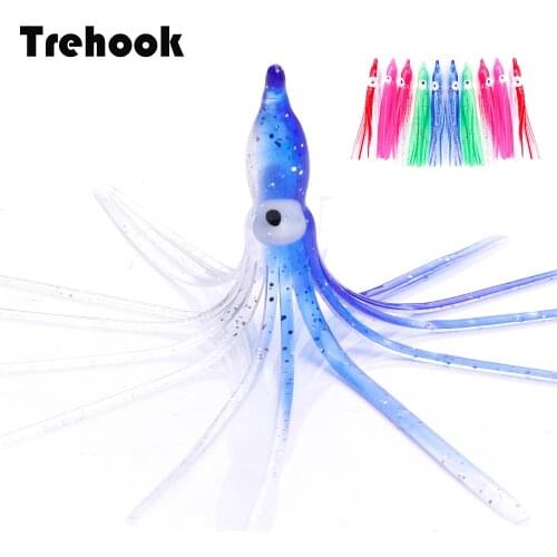 TREHOOK 10pcs/lot 9cm Octopus Lure For Winter Fishing Jigs Luminous Fishing Lure Soft Soft Bait Silicone Skirts Fishing Tackle