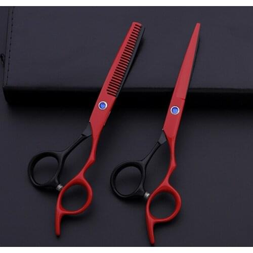 Professional Japan 440c 6 '' red&black hair scissors haircut thinning barber makas make up cutting shears hairdresser scissors