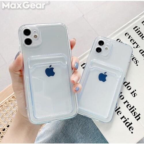 Shockproof Card Holder Clear i Phone Case For iPhone 11 12 Pro Max Mini XS X XR 7 8 Plus SE 2020 Transparent Wallet Pocket Cover