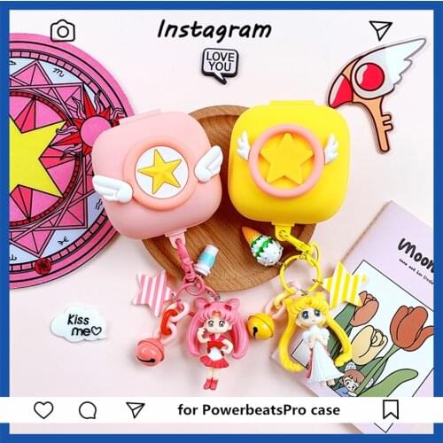 Luxury Silicone Cover for Beats Powerbeats Pro Case Protect Bluetooth Earphone Accessories Sleeve Cartoon Beautiful Girl Keyring