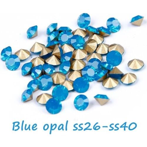 Retail Pointback Crystal Rhinestone ss26-ss40 Blue Opal Color 288pcs Round Strass Rhinestones Glass Beads DIY Cell Phone Decor