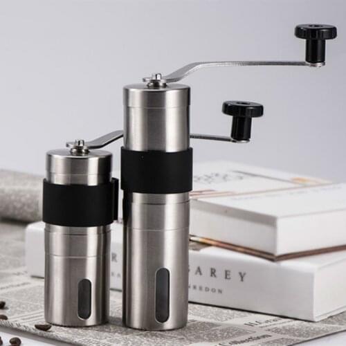 Manual Silver Coffee Grinder Mini Stainless Steel Coffee Grinder Handmade Coffee Bean Mill With Rubber Loop Ring Crocus Grinder