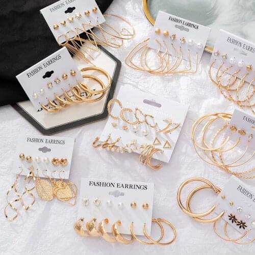 Fashion Vintage Pearl Acrylic Earrings Sets For Women Gold Metal New Geometric Hanging Earrings 2021 Trend Female Modern Jewelry