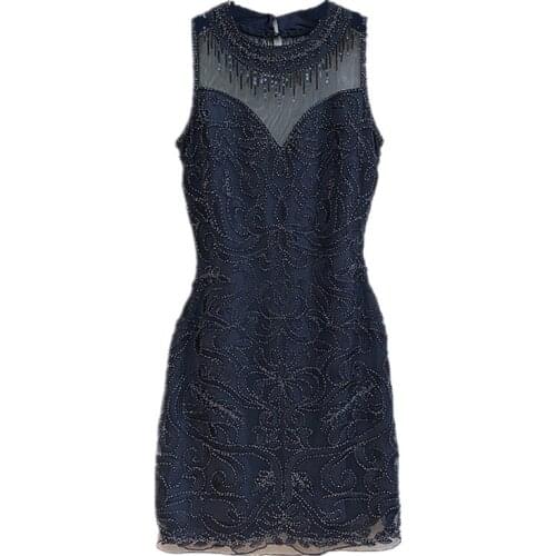 Party Dress Women Vintage Embroidery Gauze O-neck Elegant Summer Party Sequined Robe Femme Sukienki Vestidos