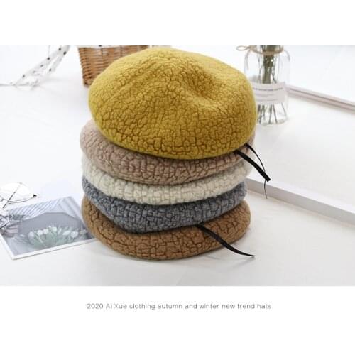 Beret women autumn and winter thick warm woolen woolen hat Korean printmaker hat lamb hair hat fashion beanie beet hat