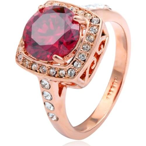 Famous Design Rose Gold Color Big Large Round Red CZ and Crystals Around Engagement Wedding Rings for Women Bague Femme Jewelry