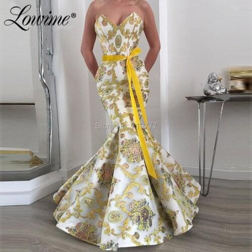 Abendkleider Floral Pattern Long Evening Dress Mermaid Saudi Arabia Dubai Moroccan Dubai Party Gowns 2019 Vestidos Prom Dresses