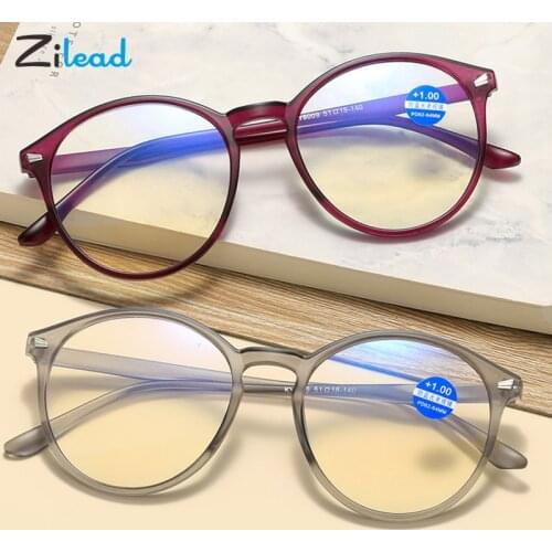 Zilead Anti Blue Ray Presbyopic Glasses Big Round TR90 Frame Ultra-Light Computer Eyeglasses For Women Men +1.0+1.5+2.0+3.0+3.5