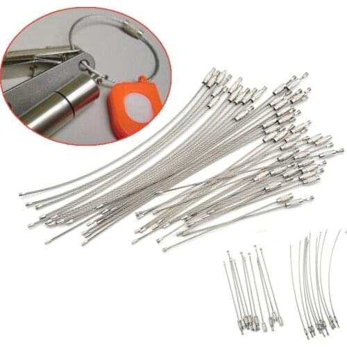 10Pcs 1.5/2mm EDC Keychain Tag Rope Stainless Steel Wire Cable Loop Screw Lock Gadget Ring Key Keyring Circle Camp Hanging Tool
