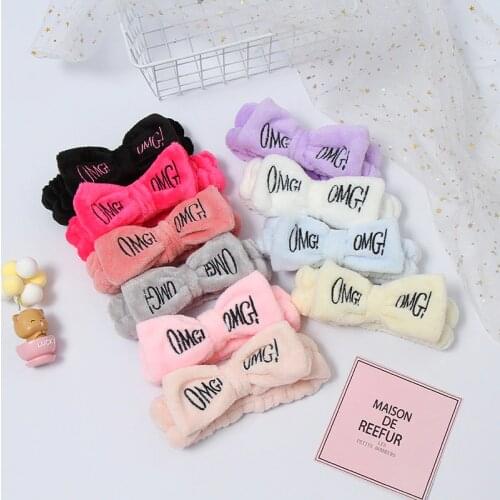 10Pcs/lot Wholesale OMG Letter Coral Fleece Bow Hairbands For Women Face Washing Hair Accessories For Girls Headband Head Wear