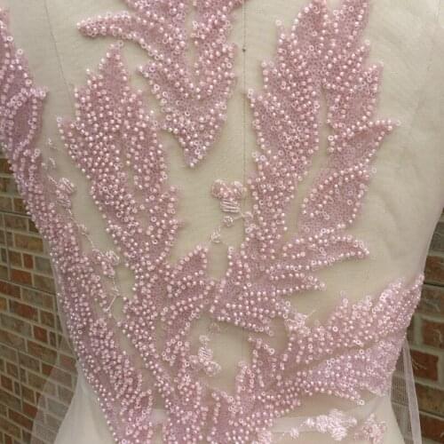 2pcs/lot big size sequins and beads lace motif applique for sewing bridal dress fabric accessory