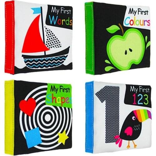 4pc Infant Baby Black White Enlightenment English Cloth Book Early Education Puzzle Tear-resistant Palm Cloth Book Toy For Baby