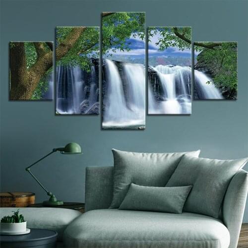 Canvas Wall Art Pictures 5 Piece Waterfall scenery Painting Modern Prints Poster Home Decor Artwork