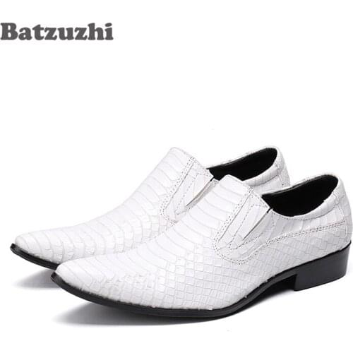 Batzuzhi Zapatos Hombre Formal Business Leather Shoes Pointed Luxury Handmade Wedding Shoes Men White Python pattern, Big US6-12