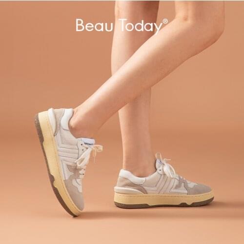 BeauToday Casual Sneakers Women Synthetic Leather Suede Patchwork Trainers Round Toe Lace Up Ladies Flat Shoes Handmade 29131