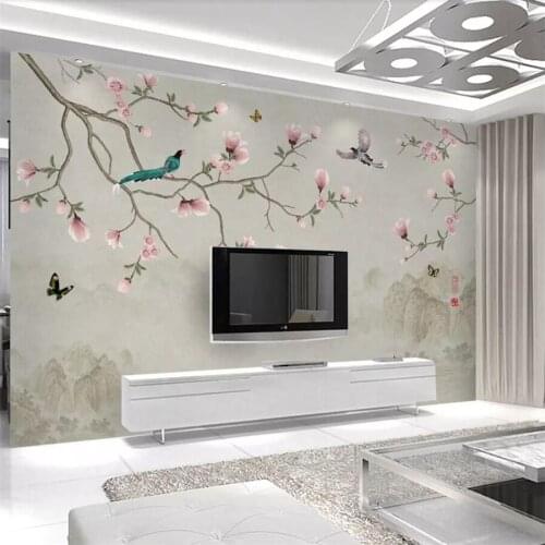 Beibehang Custom wallpaper 3d mural new Chinese simple hand-painted magnolia bird sofa background wall Yutang rich 3d wallpaper
