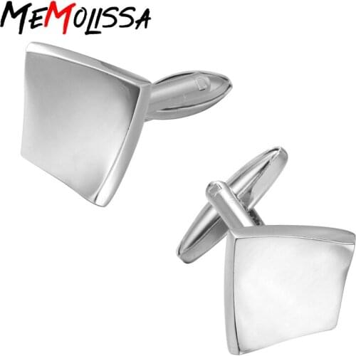 MeMolissa Big Promotion Jewelry square Silver Wavy lines metal Brand Cuff Buttons French Shirt Cufflinks For Mens Cuff Links