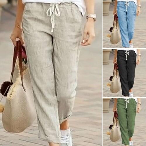 Spring Summer Cotton Linen Pants Large Size Women Trousers Solid Casual Loose Linens Ankle-Length Pants Female Harem Pants Women