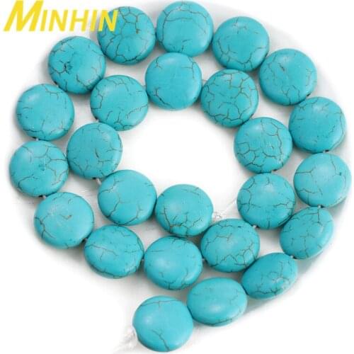 MINHIN 16*6mm Round Natural Turquoises Beads Flat Loose Beads For Jewelry Making Spacer Beads DIY Bracelet Accessories