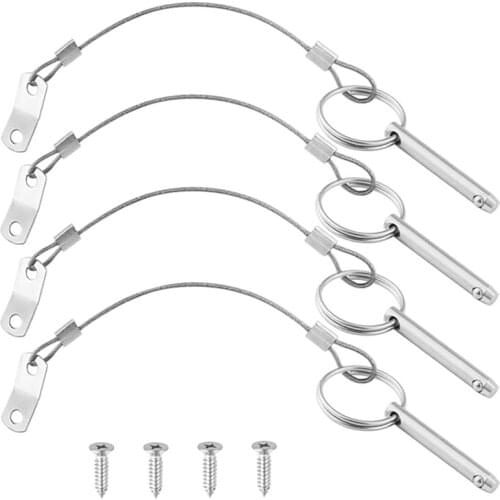4 Pack 1/4Inch Diameter with Lanyard, Full 316 Stainless Steel Quick Release Pin, for Bimini Top Pin