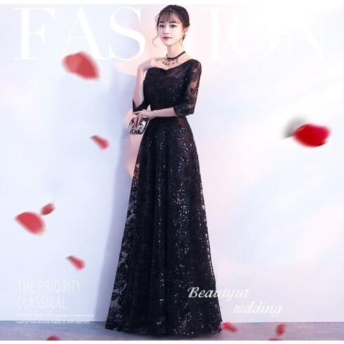 Black Sequin Oriental Style Dresses Chinese Bride Vintage Traditional Wedding Cheongsam Dress Long Mermaid Qipao Plus Size