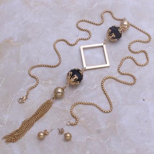 Two Colors Fashion Stainless Steel Jewelry Round Chain Necklace Pendant & Earrings Set For Woman Joyas Jewels Store SE116010