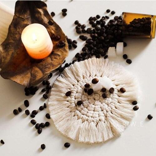 Cotton Braid Coaster Ins Tassel Handmade Coaster Insulation Pad Non-slip Cup Pad Photo Mat Coaster Placemat Photography Props