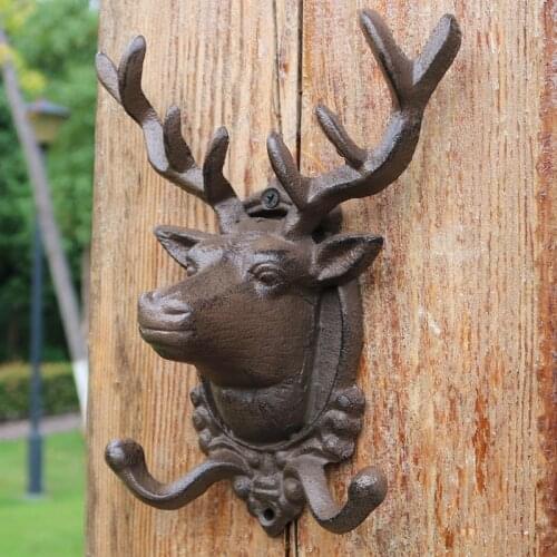 Retro Deer Head Wall Hook Pure Cast Iron Hook Clothes Display Rack Coat Hook Key Hook Room Decoration