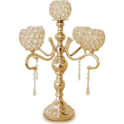 Hot Crystal wedding candelabra Gold or Silver 5 heads candle holder 55cm Tall wedding centerpiece 10pcs