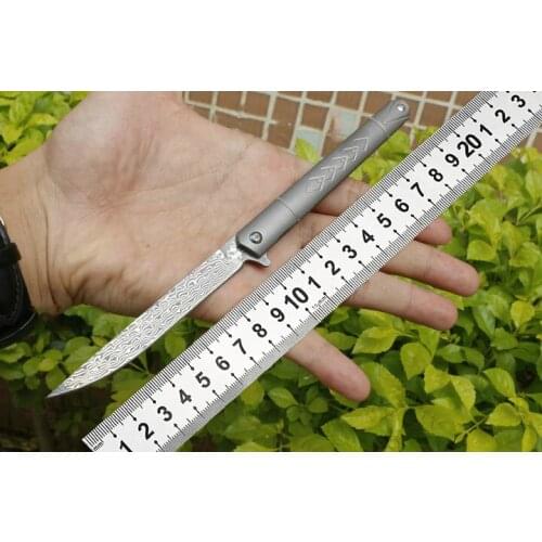 Pocket Folding Pen Knife Outdoor Tools Mini VG10 Steel Damascus Blade Titanium Handle Hunting Military Survival Fishing EDC
