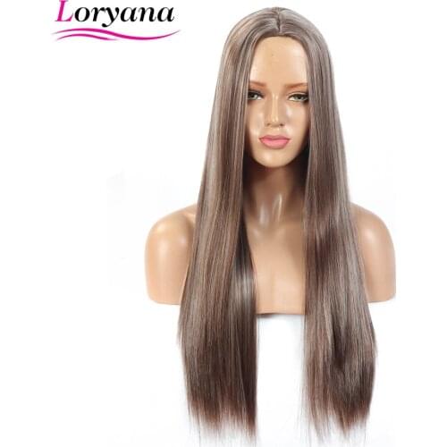 Loryana Ombre Brown Straight Middle Part Long Synthetic Wigs For Women Wig 22 inch can be Cosplay Wigs Heat Resistant wig