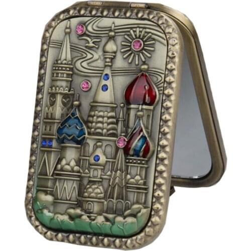 The creative folding of an inlaid water drill is a portable mini retro rectangular mirror