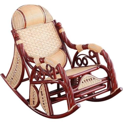 Real Rattan Rocking Chair Adult Recliner Balcony Snap Chair Summer Rattan Recliner Chair