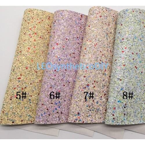 LEOsyntheticoDIY Pastel Colors Chunky Glitter Vinyl Fabric Sheet Felt Backing Synthetic Leather Faux Vinil DIY A4 SIZE T78A