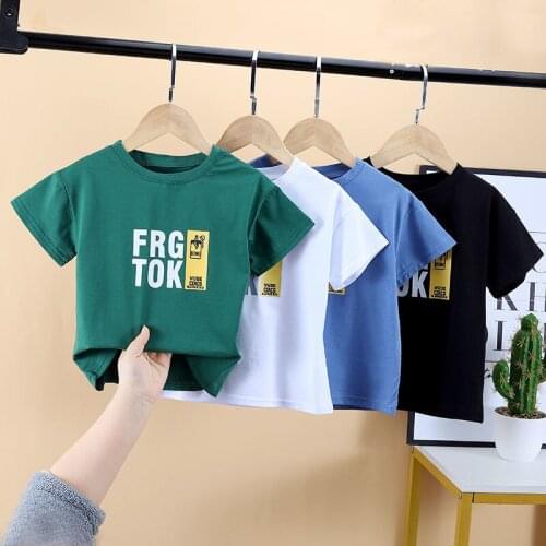 Summer New Childrens Clothing Loose Short Sleeve Letter Printing T Shirt for Boys Baby Girls Kids Bottoming Top