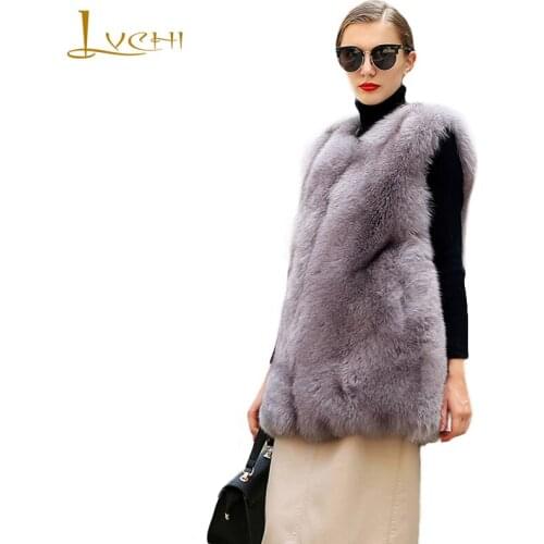 LVCHI High Quality Women sleeveless Coat natural fox vest winter fox furs womens fur coat Bodycon Elegant Women Clothing