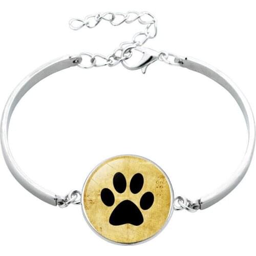 Fashion Dog Footprint Pet Paws Glass Cabochon Bracelet For Dog Lovers Color Chain