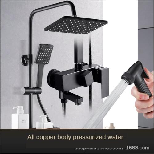 New Bathroom Toilet Shower Head Full Copper Thermostatic Black Shower Head Set Stylish Household Pressurized Rain Shower Head