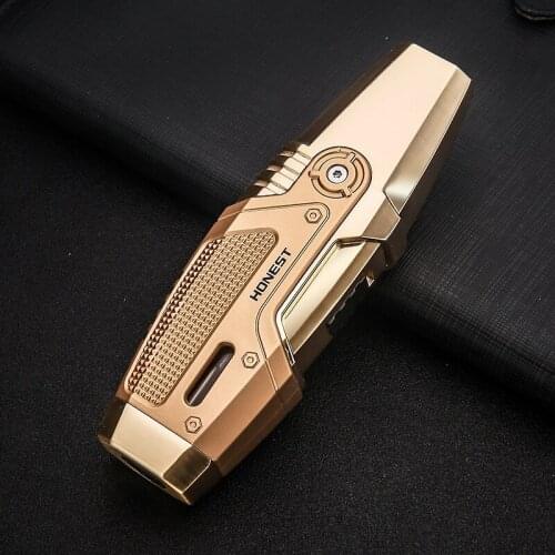 Honest New List Ignition Design of Side Switch of Cigar Igniter Double Direct Impact Blue Flame Lighter With Visible Gas Window